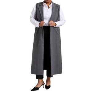 PARI PASSU‎ Plaid Long Sleeveless Coat Vest Polyester Blend Gray Size D6 / 22W